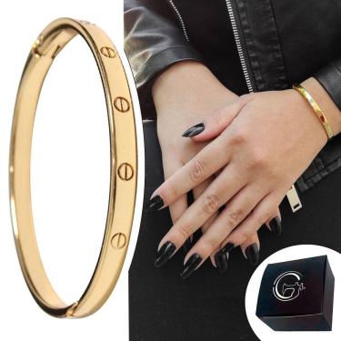 Imagem de Bracelete com Detalhes do Estilo Cartier Articulado com Encaixe Banhado a Ouro