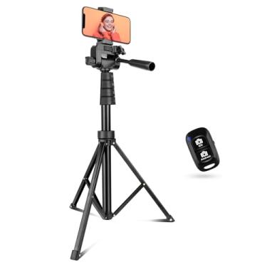 Imagem de Aureday Tripé e câmera de telefone de 67 polegadas, tripé de bastão de selfie com controle remoto e suporte de telefone, perfeito para selfies/gravação de vídeo/vlogging/transmissão ao vivo