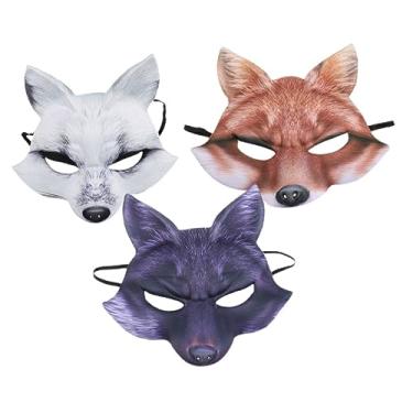 Imagem de Holibanna 3 Pecas Máscara de raposa de Halloween hallowen haloween máscara facial animal máscara de raposa desenhos animados baile de formatura decorações Veneza inventar filho mascarar Eva