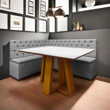 Imagem de Conjunto Canto Alemão com Bau para Bar Lanchonete Capitone Cinza Claro 125x160cm SOFA STORE