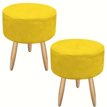 Imagem de Kit 02 Puffs Opala Redondo Luxo Tecido Suede Pés Palito Decorativo - Bela Móveis (AMARELO)