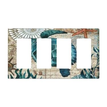 Imagem de Tartaruga náutica azul mar 4 gangues quádruplo interruptor de luz placa decorativa abstrata placa elétrica decorativa para banheiro sala de estar quarto