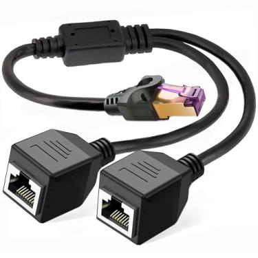 Imagem de Cabo adaptador divisor de rede RJ45, Tomjoy RJ45 1 macho para 2 fêmeas, cabo adaptador divisor de rede Ethernet tipo Y adequado para Ethernet Super Categoria 5, Ethernet Categoria 6 e mais
