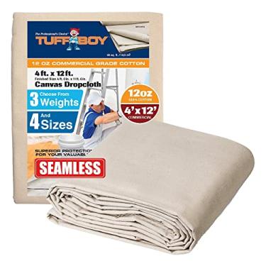 Imagem de TUFFBOY Pano de lona multiuso de 340 g 1,2 x 3,6 m – Capa de lona de algodão resistente de grau comercial – Sem costura, lavável e reutilizável pano para pintores para pintura, móveis e proteção do