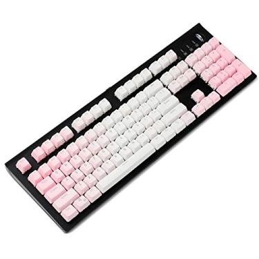 Imagem de YMDK Conjunto de teclas de perfil OEM Double Shot 104 tingido PBT Shine Through para teclado mecânico Cherry MX Switches 104 87 61, rosa e branco gradiente (apenas tecla)
