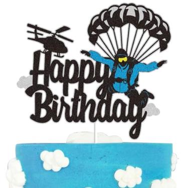 Imagem de Skydiving Happy Birthday Cake Topper Black Glitter Skydiving lovers Parachuting Parachute Skydiver Cake Decoration Flying High Ultimate Sports Theme Birthday Party Supplies