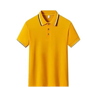 Imagem de Polos de golfe masculinos poliéster cor sólida gola listrada camisa esportiva regular ajuste manga curta leve ao ar livre respirável(Color:Yellow,Size:XXXL)