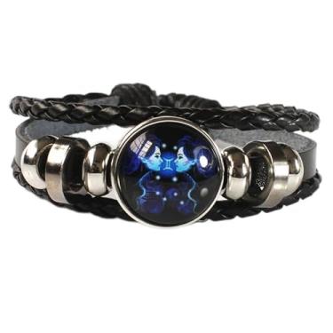Imagem de Fuqimanman2020 Pulseira de signos do zodíaco com espirito ajustável, 12 constelações, multicamadas, de couro preto, pulseiras de Natal, aniversário, joias, presentes para mulheres e homens, Small,