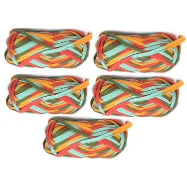 Imagem de YJIUYUANQ #10 Fio de camiseta de algodão DIY, fio de tecido, sacos de crochê, tigelas faça você mesmo, fio para pendurar na parede, 5 novelos (500 g)