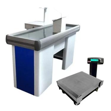 Imagem de Caixa Supermercado Empacotador Azul 1,50m Check Out E Balança 30kg Urano Bivolt