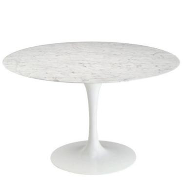 Imagem de Mesa de Jantar Tulipa Saarinen Redonda 140 cm Mármore Carrara Base Branca