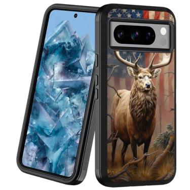 Imagem de BXIKEOPIU Projetada para Google Pixel 8 Pro, capa protetora resistente à prova de choque de 3 camadas à prova de poeira/queda para Google Pixel 8 Pro (6,7 polegadas, 2023), veado com bandeira