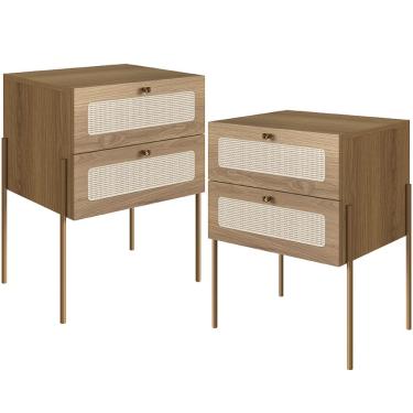 Imagem de Kit 02 Mesas de Cabeceira 02 Gavetas com Telinha Industrial Indy A03 Hanover Dourado - Lyam Decor