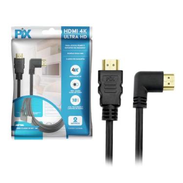 Imagem de Cabo Hdmi L 2m 90 Graus Blindado 2.0 Ethernet 2 Metros 4k 3d - PIX