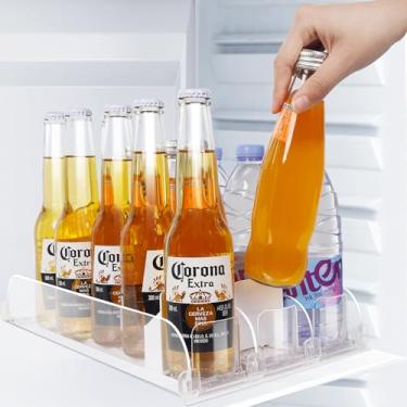 Imagem de SOLY Organizador de bebidas para geladeira, dispensador de lata de refrigerante para geladeira, com deslizamento automático, organizador de bebidas ajustável de largura para geladeira de até 38 cm D