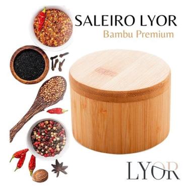 Imagem de Saleiro Redondo De Bambu Com Tampa Imã Lyor Pequeno 9cm