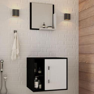 Imagem de Armário de Banheiro 1 Porta 2 Prateleiras com Espelho Preto ônix/Branc