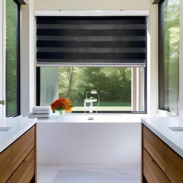 Imagem de Persiana Rolo Duplo Bandô Sunny Preta 120 (L) x 160 (A) Cortina Zebra 