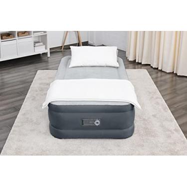 Imagem de SLEEPLUX Colchão de ar duplo | Parte superior confortável supermacia, proteção resistente extra durável com almofada embutida | Cama de ar elevada de 45,72 cm com bomba embutida + carregador USB (69086E), cinza