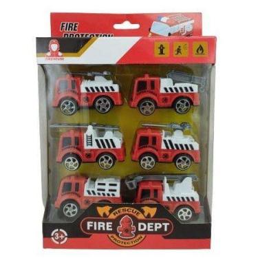 Imagem de Kit 6 Carrinhos de Bombeiros de fricção Pneus de Borracha - toys