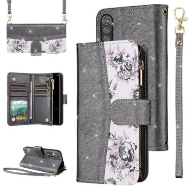 Imagem de Furiet Capa carteira floral para LG Velvet 5G/LGVelvet Verizon G5 UW T-Mobile 2020 com fecho de correr, alça de ombro, suporte de cartão com glitter, capa para celular LM G900UM 4G Tmobile preta