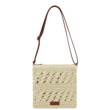 Imagem de Youjaree Bolsa de praia feminina de malha de crochê com palha, bolsa de ombro transversal, bolsa de verão e férias na praia, Bege