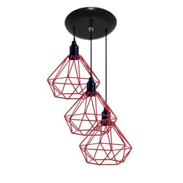 Imagem de Luminaria Pendente Aramado retrô 03 Juntos Na Mesma Canopla - Mesa de 