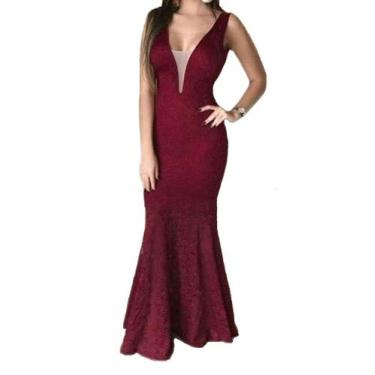 Imagem de Vestido Longo Renda Festa Madrinha Noite Casamento Civil - ShoopWeb, P