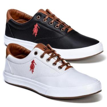 Imagem de kit 2 Tênis Sapatenis Masculino Polo Open Casual Macio Dia a Dia, Bran
