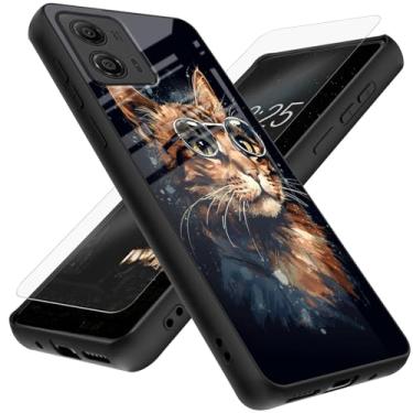 Imagem de Qindaiwen Capa projetada para Moto G Stylus 5G 2024 com protetor de tela, à prova de choque, antiarranhões, capa de proteção traseira de vidro temperado para Motorola Moto G Stylus 5G 2024, Eye Cat