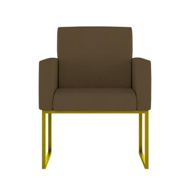 Imagem de Cadeira Poltrona Com Base De Ferro Courino Dourada Reforçada Cor: Marrom