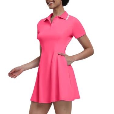 Imagem de GGOV Vestido feminino de golfe de manga curta com shorts para treino atlético, 02 Rosa neon, G