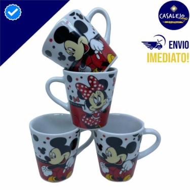 Imagem de Kit Com 4 Canecas MICKEY E MINNIE 120ML em Porcelana - CASALEJO