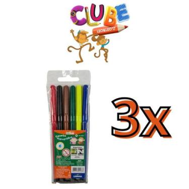 Imagem de Kit 3 Canetinhas Hidrográficas Leo e Leo com 6 Cores Cada