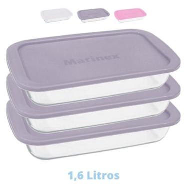 Imagem de 3 Assadeiras Travessas Vidro C Tampa 1,6L Retangular Marinex - NADIR F