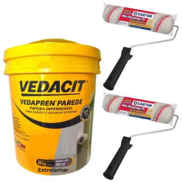 Imagem de Kit Impermeabilizante Vedapren Parede branco 18Kg + 2 Rolo Castor 23cm