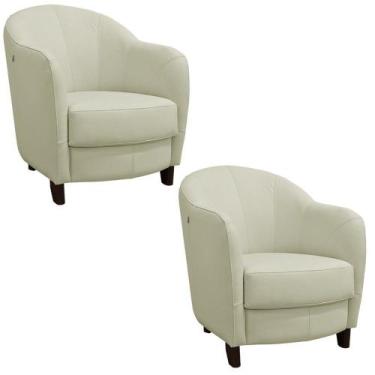 Imagem de Kit 2 Poltronas Kairós com Pés Madeira Couro Off White - Gran Belo