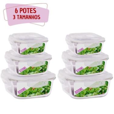 Imagem de Jogo 6 Pote Vidro Hermético Marmita Kit Quadra 3 Tamanhos - QUALITY HO
