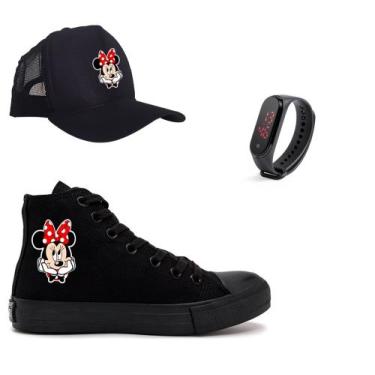Imagem de Kit Tênis Boné E Relógio Minnie Disney Feminino Adulto E Infantil Moda