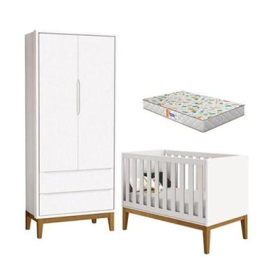 Imagem de Berço Americano E Guarda Roupa 2 Portas New Classic Branco Com Pés Mad
