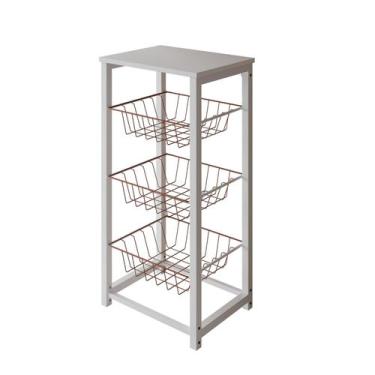 Imagem de Fruteira de Chão Cozinha Desmontada Aço Branco Cesto Cobre Tampo Branc