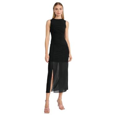 Imagem de Donna Morgan Vestido feminino elegante franzido sem mangas midi transparente sobreposição-Cocktail, Preto, 48