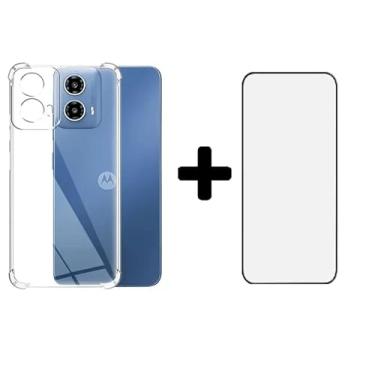 Imagem de kit Capa Capinha Anti-Impacto Transparente + Película de Vidro 3D para Motorola Moto G24 tela 6.6 polegadas