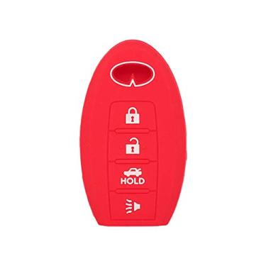 Imagem de SEGADEN capa protetora de silicone suporte de capa jaqueta de pele compatível com INFINITI 4 botões Smart Remote Key Fob CV4508 vermelho