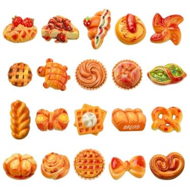 Imagem de Stiesy 40 peças, 20 estilos, tema de panificação, opaco, berloques de geleca de resina, imitação de pão, contas planas, sem orifícios, croissants, torradas, pão, soda, waffles, decoração de alimentos,