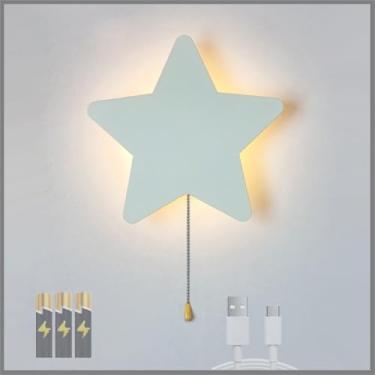 Imagem de Luminária de parede LED moderna com desenho animado, interruptor de cordão, arandelas de parede, luz noturna recarregável por USB, decoração criativa simples para quarto de crianças, ilumina