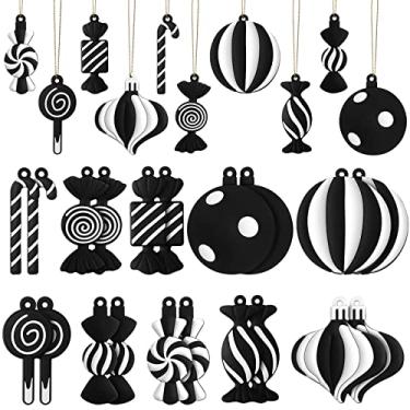 Imagem de 20 peças ornamentos de árvore de Natal preto e branco PVC Natal bengala doce ornamento pirulito decorações suspensas de Natal decoração de festa de aniversário artesanato para festas de Natal de férias (estilo inovador)