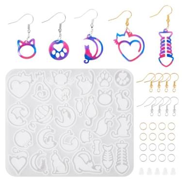 Imagem de KISSITTY Kit de moldes de silicone com pingente de gato, com anéis de salto, ganchos, moldes de silicone em forma de animal, para colar de resina epóxi, brincos, fabricação de joias