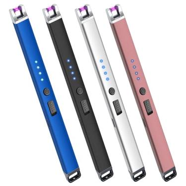 Imagem de Pacote com 4 Isqueiros Elétricos de Vela com Arco Plasma À Prova de Vento Isqueiro USB Sem Chama Recarregável com Trava de Segurança para Vela Churrasco Camping