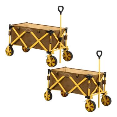 Imagem de carroça Carrinho de vagão resistente com rodas, carrinhos e vagões utilitários dobráveis ​​e ajustáveis ​​para compras em acampamento (amarelo) dobrável